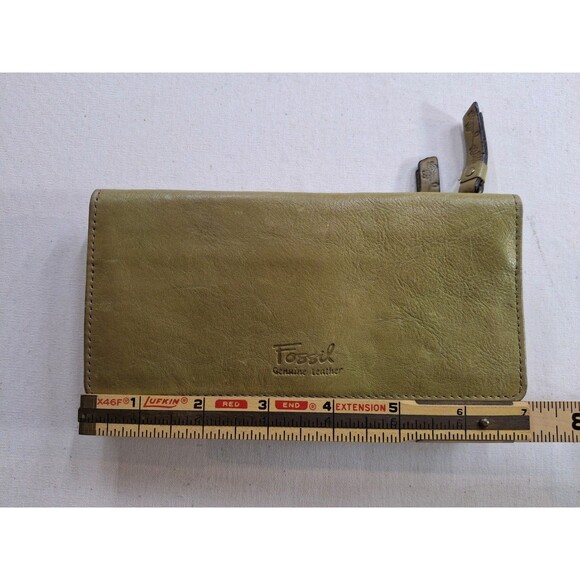 Vintage Fossil Green Leather Wallet Button/Zipper Closure Coin and Card Holder - Picture 6 of 7